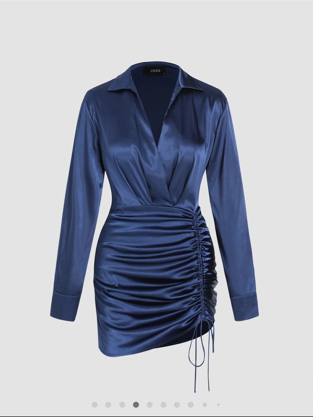 Cider Blue Satin Ruched Wrap Mini Dress